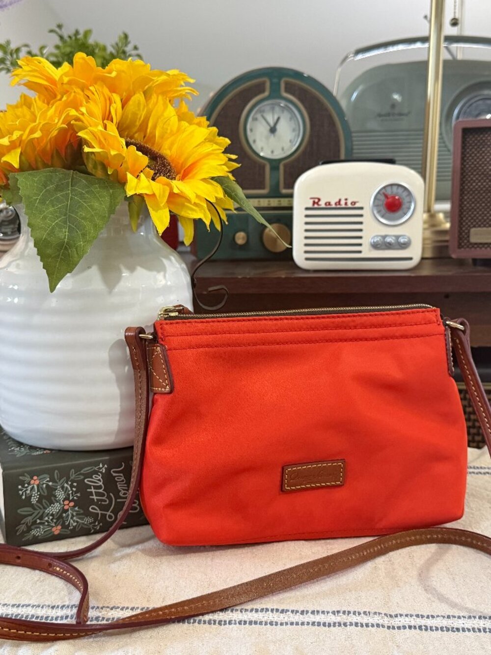 Dooney & Bourke Orange Nylon Crossbody Bag | Leather Trim | Lightweight Everyday